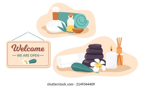 Spa products massage and open sign