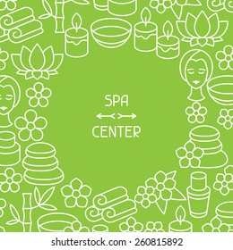 Spa and recreation background with icons in linear style.