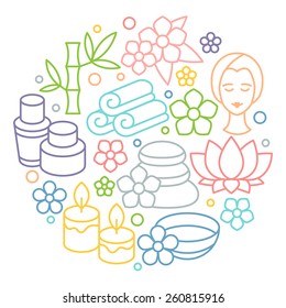 Spa and recreation background with icons in linear style.