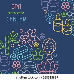 Spa and recreation background with icons in linear style.