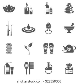Spa and relax black white icons set with massage face and skin care flat isolated vector illustration 