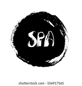 Spa. Relax. Ink hand drawn lettering in circle. Modern vector calligraphy