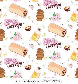 Spa relax and massage vector illustration. Seamless pattern on transparent background.