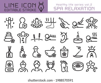 Spa relaxation vector icon set. Editable line stroke.