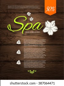 Spa Resort Or Beauty Business Poster Template. Eco Design. Wood Texture. Vector Illustration