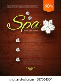 Spa Resort or Beauty Business Poster Template. Eco Design. Wood Texture. Vector illustration