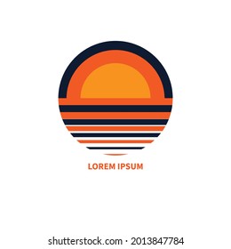 Spa resort logo. Sun and sea round icon. Ocean color sign. Travel agency illustration