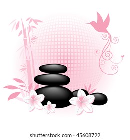 spa rocks with bamboo and hummingbird