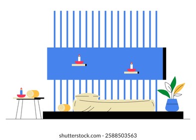 Spa Room With Massage Bed In Flat Vector Illustration Symbolizing Relaxation, Wellness, And Self Care, Isolated On White Background