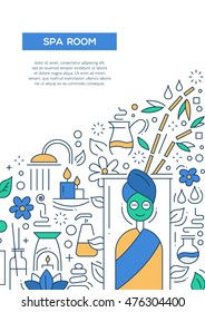 Spa room - vector line design brochure poster, flyer presentation template, A4 size layout.