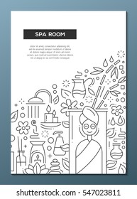 Spa room - vector plain line design brochure poster, flyer presentation template, A4 size layout.