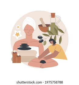 Spa salon abstract concept vector illustration. Wellness skincare, relax massage, beauty treatment, aromatherapy, professional cosmetic, body care, luxury resort, oil therapy abstract metaphor.