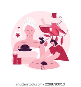 Spa salon abstract concept vector illustration. Wellness skincare, relax massage, beauty treatment, aromatherapy, professional cosmetic, body care, luxury resort, oil therapy abstract metaphor.
