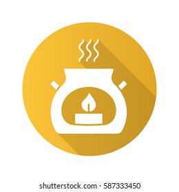 Spa salon aroma candle. Flat design long shadow icon. Aromatherapy. Vector silhouette symbol