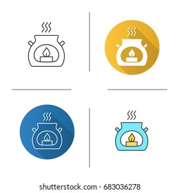 Spa salon aroma candle icon. Flat design, linear and color styles. Aromatherapy. Isolated vector illustrations