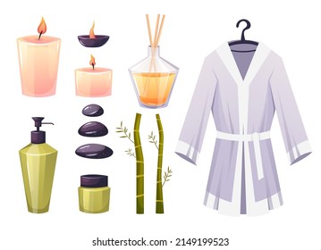 Spa salon aromatherapy relax body care isolated set. Vector graphic design illustration