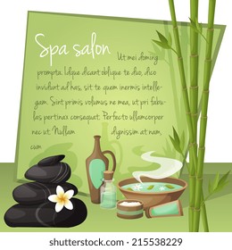 Spa salon background with frame and natural health products vector illustration
