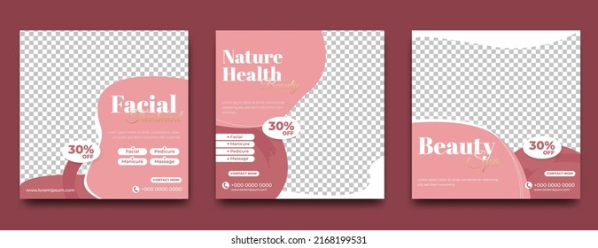 Spa, salon, and beauty massage promotion social media post template. Modern square banner with place for the photo.