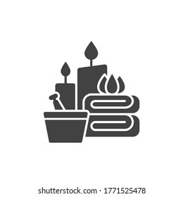 SPA salon black glyph icon. Take rest sign. Aromatherapy, massage. Pictogram for web page, mobile app, promo. UI UX GUI design element.