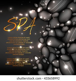 Spa salon brochure design with stones jn black background.
