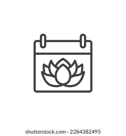 Spa salon calendar line icon. linear style sign for mobile concept and web design. Calendar and lotus flower outline vector icon. Symbol, logo illustration. Vector graphics
