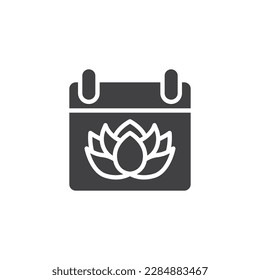 Spa salon calendar vector icon. filled flat sign for mobile concept and web design. Calendar and lotus flower glyph icon. Symbol, logo illustration. Vector graphics