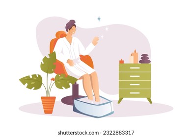 Spa salon concept with people scene in the flat cartoon style. A woman is doing a beauty treatment in a spa salon. Vector illustration.