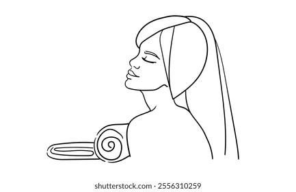 Spa salon continuous line art drawing isolated on white background. Self care and beauty. Vector illustration