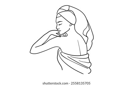 Spa salon continuous line art drawing isolated on white background. Self care and beauty. Vector illustration