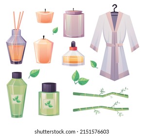Spa salon cosmetic relax tools isolated design element concept. Vector cartoon design illustration