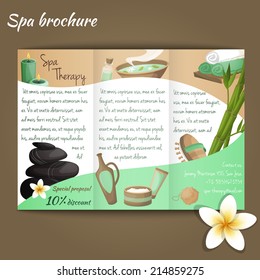 Spa salon discount brochure with beauty and health products vector illustration