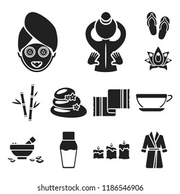 Spa salon and equipment black icons in set collection for design. Relaxation and rest vector symbol stock web illustration.