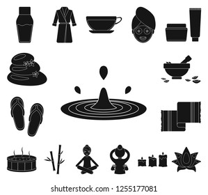 Spa salon and equipment black icons in set collection for design. Relaxation and rest vector symbol stock web illustration.