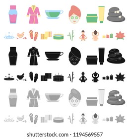 Spa salon and equipment cartoon icons in set collection for design. Relaxation and rest vector symbol stock web illustration.
