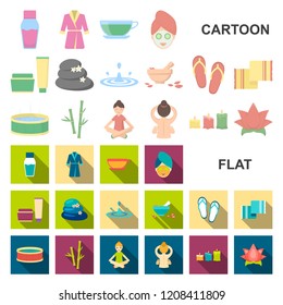 Spa salon and equipment cartoon icons in set collection for design. Relaxation and rest vector symbol stock web illustration.