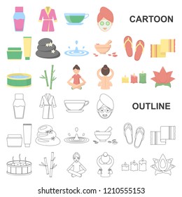 Spa salon and equipment cartoon icons in set collection for design. Relaxation and rest vector symbol stock web illustration.