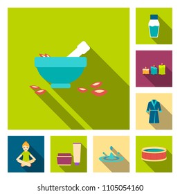 Spa salon and equipment flat icons in set collection for design. Relaxation and rest vector symbol stock web illustration.