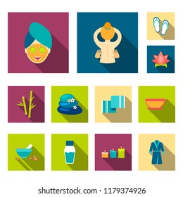 Spa salon and equipment flat icons in set collection for design. Relaxation and rest vector symbol stock web illustration.