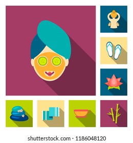 Spa salon and equipment flat icons in set collection for design. Relaxation and rest vector symbol stock web illustration.