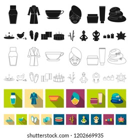 Spa salon and equipment flat icons in set collection for design. Relaxation and rest vector symbol stock web illustration.