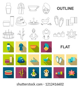 Spa salon and equipment flat icons in set collection for design. Relaxation and rest vector symbol stock web illustration.