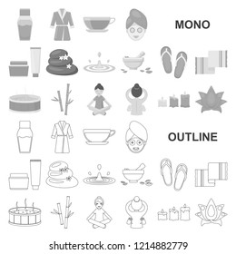 Spa salon and equipment monochrom icons in set collection for design. Relaxation and rest vector symbol stock web illustration.