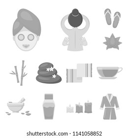 Spa salon and equipment monochrome icons in set collection for design. Relaxation and rest vector symbol stock web illustration.