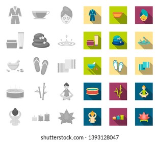 Spa salon and equipment mono,flat icons in set collection for design. Relaxation and rest vector symbol stock web illustration.