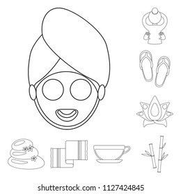 Spa salon and equipment outline icons in set collection for design. Relaxation and rest vector symbol stock web illustration.