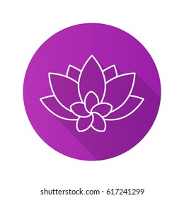 Spa salon flowers flat linear long shadow icon. Aromatherapy plumeria and lotus. Vector line symbol