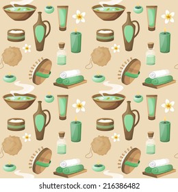 Spa salon herbal therapy relax beauty care products seamless pattern vector illustration