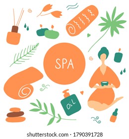 SPA salon icons. Beauty concept. Skin care signs. Hand drawn flat vector illustraton