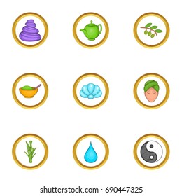 Spa salon icons set. Cartoon set of 9 spa salon vector icons for web isolated on white background