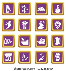 Spa salon icons set vector purple square isolated on white background 